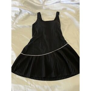 JoyLab Black Pleated Tennis Dress with Built-in Shorts and Pockets Small